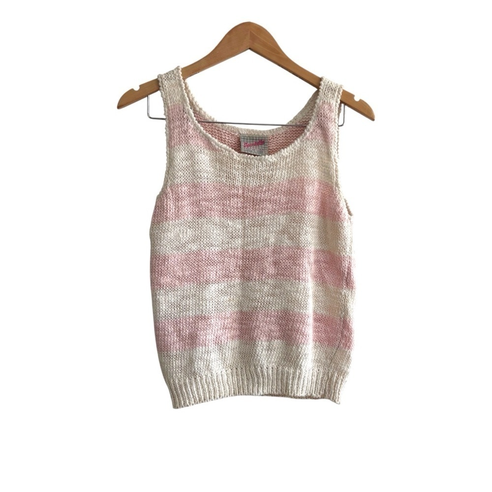 Vintage Knit Pink and Cream Striped Tank Top